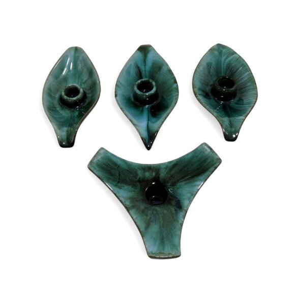 BMP Blue Mountain Pottery Candle Holders Leaf Shape and Triangle Canada Vintage - Picture 3 of 8